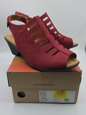 Comfortiva Shoe Womens 8.5 W Faye Peep-Toe Slingback Sandal Suede Never Worn